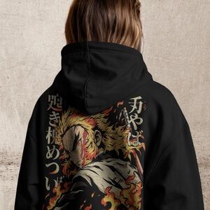 Rengoku Black Anime Demon Slayer Graphic Hoodie cotton pullover sweater